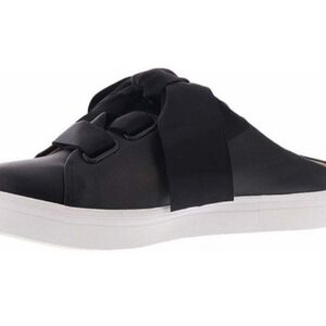 All Black Women's Black Leather Met Bow Slip On Mule Sneaker Shoe Size 38 8